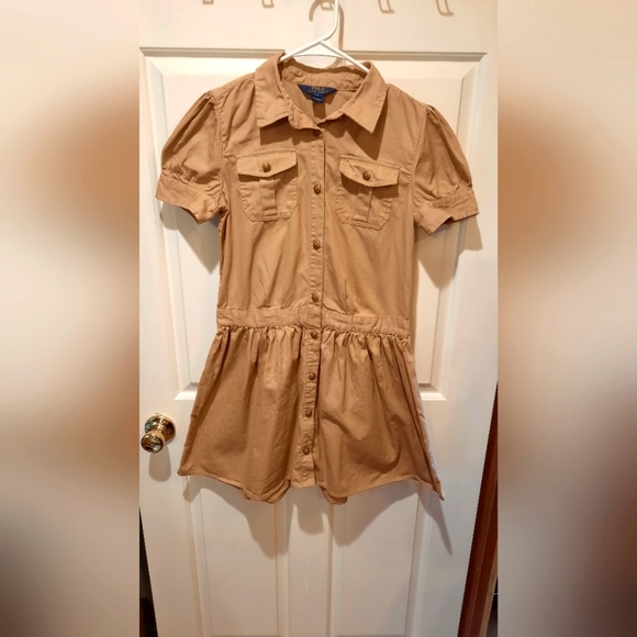 Polo Ralph Lauren Khaki Button Down Short Sleeve Cotton Dress size 16 - Picture 3 of 12